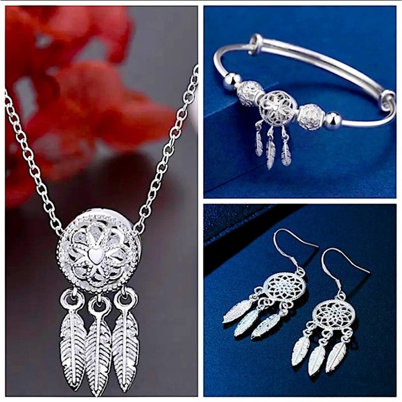 Sterling Silver Dreamcatcher Matching Bangle Bracelet, Earrings Necklace Set - Picture 1 of 9